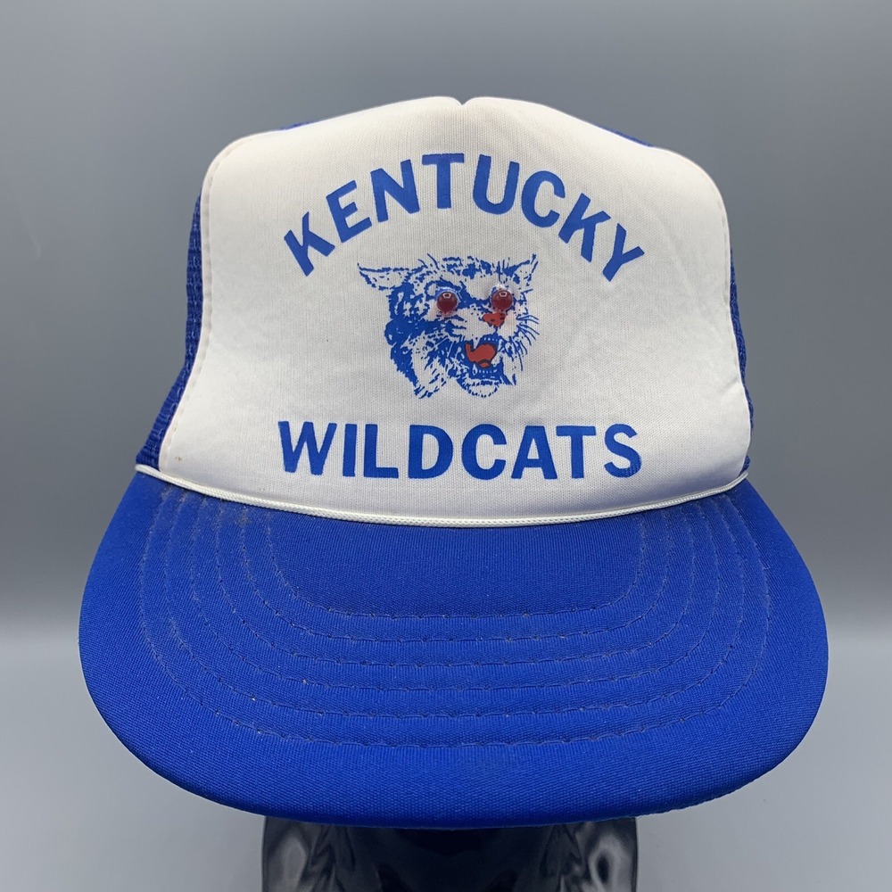 Vintage Kentucky Wildcats Laser Eyes Snapback Hat 9V Battery Trucker Cap Blue
